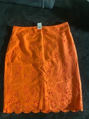 Women's Orange Eyelet Scallop Hem Skirt